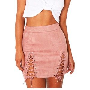 Suede lace up skirt